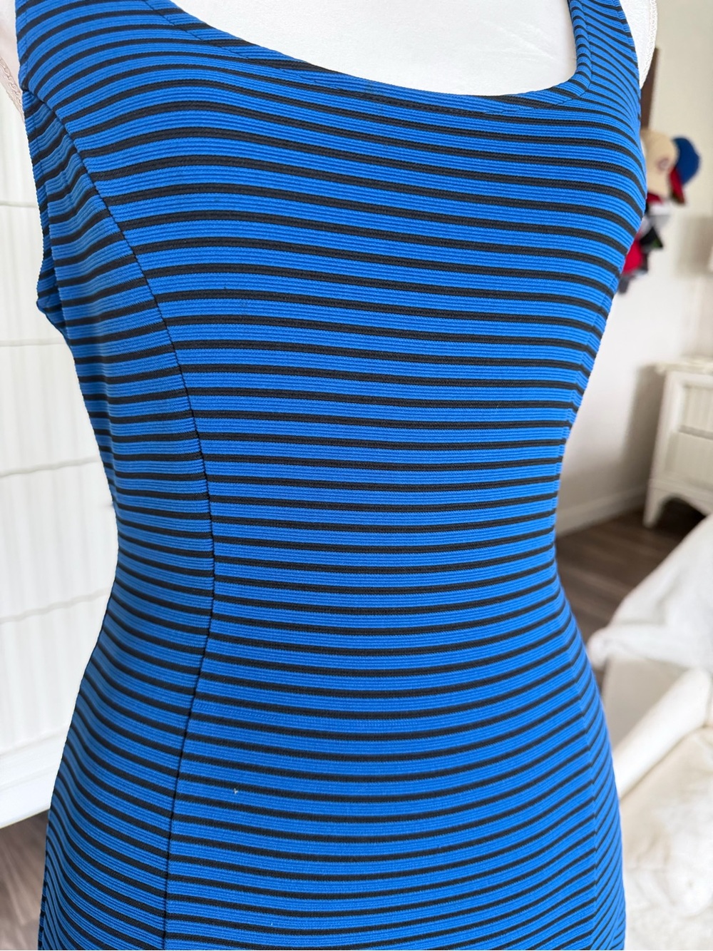 Material Girl Blue & Black Striped Scoop Neck Mini Dress
